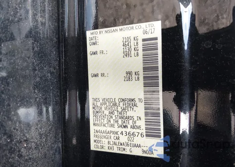 2017 Nissan Maxima 3.5 Sl from USA, damaged, VIN 1N4AA6APXHC436676